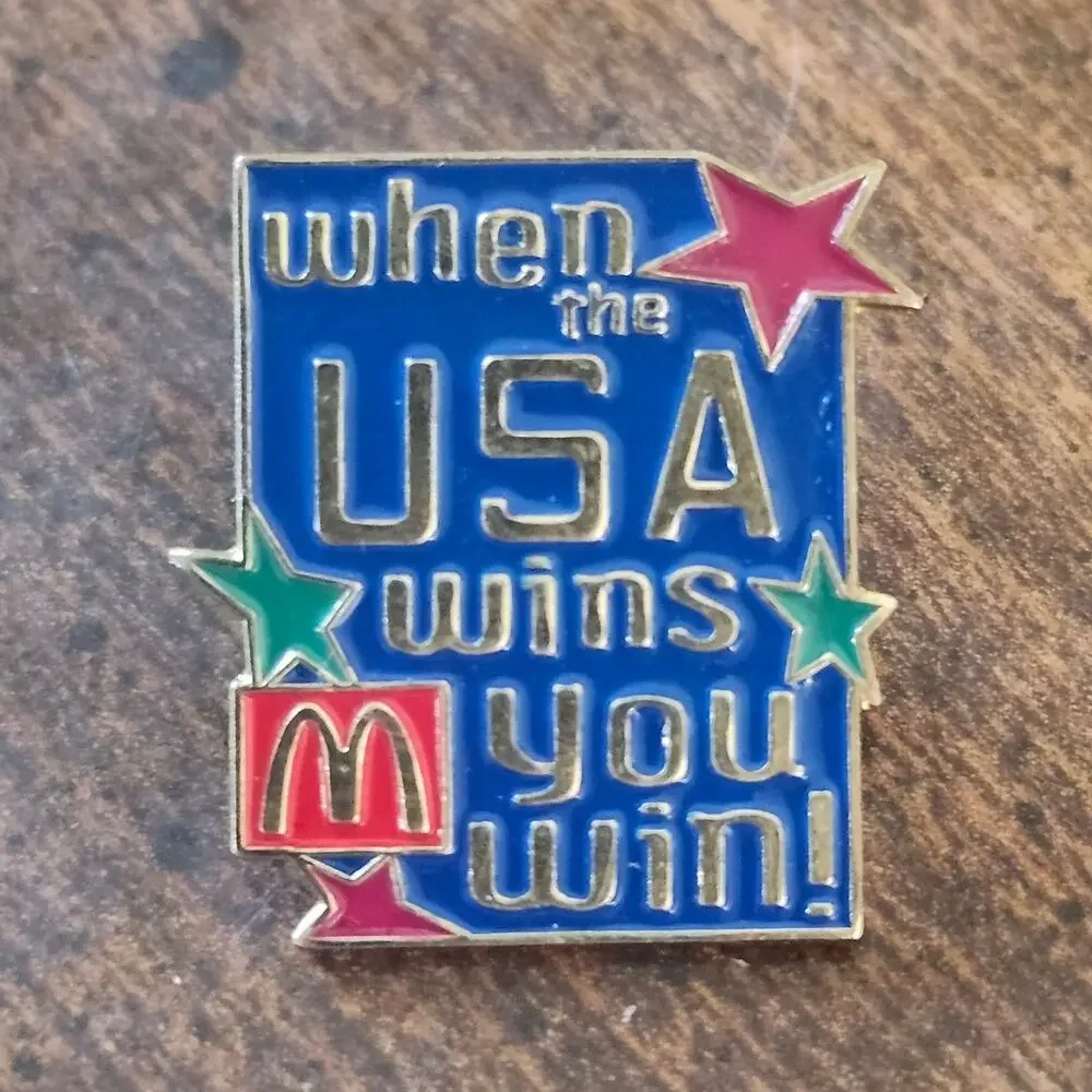 Vintage McDonald's 1996 Atlanta Olympics USA Wins Enamel Employee Lapel Hat Pin